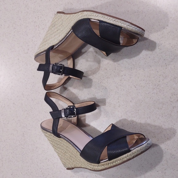 Cole Haan Black Leather Espadrille Wedge Sandals Size 9 Medium EUC - Picture 4 of 16